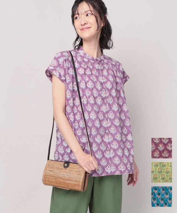 美品✨ドゥロワー コットンシルクプリントタックブラウス 定価8.8万花柄フラワー コットンシルクサテン アートタックブラウス | maison TOMORROWLAND