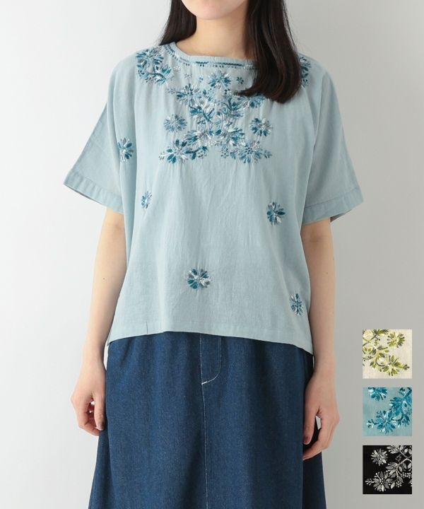 美品＊45R コットンリネンぼかしドットブラウス M相当 洗える日本製 R刺繍 グラデーション刺繍コットンリネンブラウス｜KANKAN ONLINE SHOP【公式】