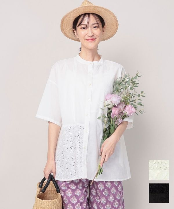 花刺繍生地組合せコットンロングブラウス｜KANKAN ONLINE SHOP【公式】