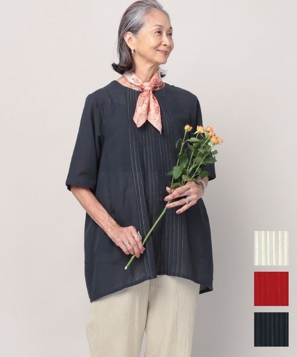 虹色ピンタックコットンリネンガーゼチュニック｜KANKAN ONLINE SHOP
