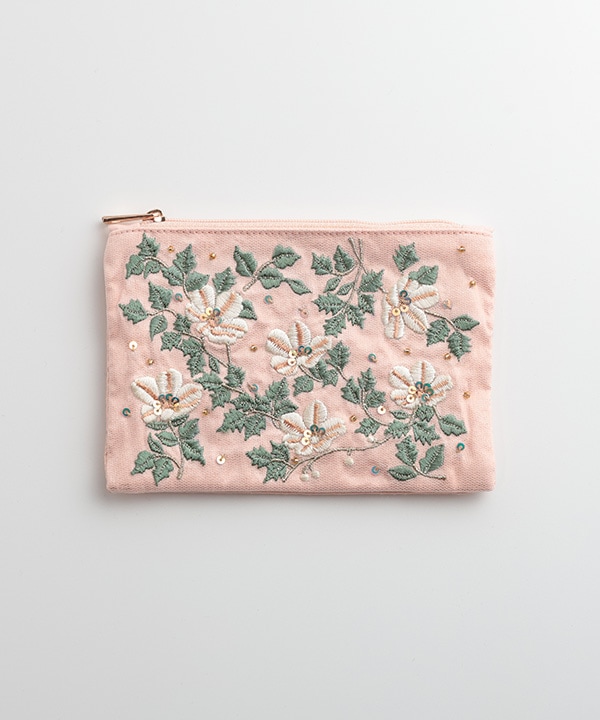 フラワー刺繍ポーチS ピンク｜KANKAN ONLINE SHOP【公式】