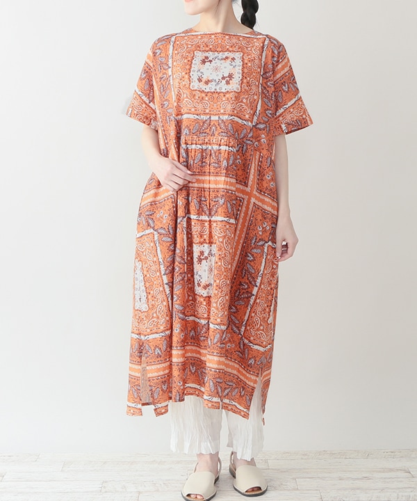 30%OFF】ペイズリーバンダナプリントコットンワンピース｜KANKAN