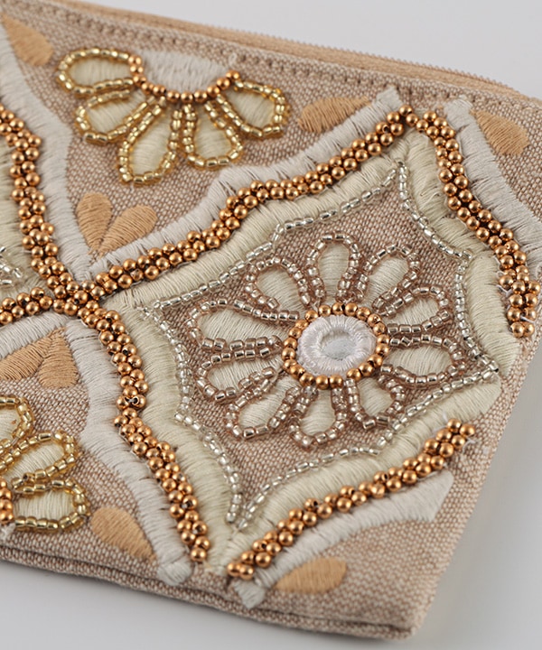 ビーズ刺繍ミニフラットポーチ 15×10cm （3カラー）｜KANKAN ONLINE