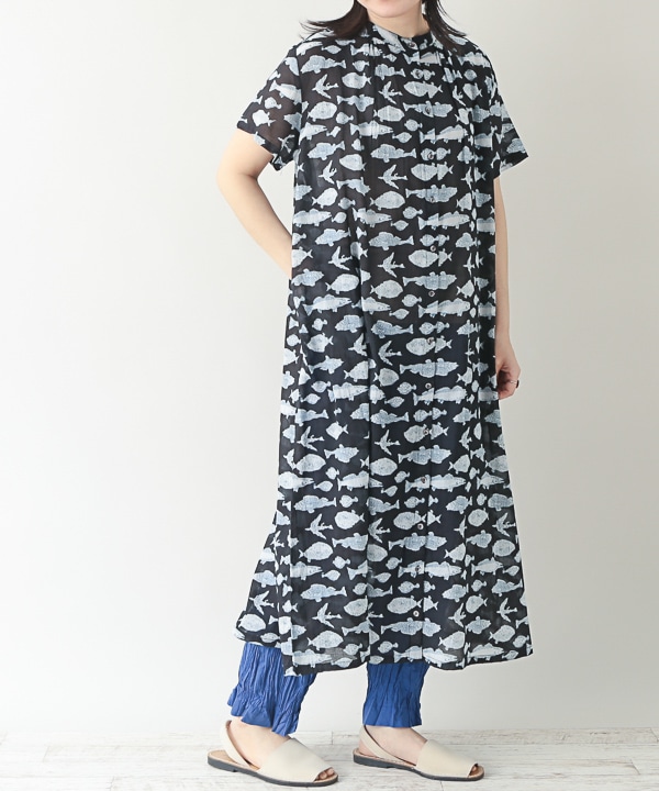 ワンピース Mikan FISHプリントコットンシャツワンピース｜KANKAN ONLINE SHOP【公式】