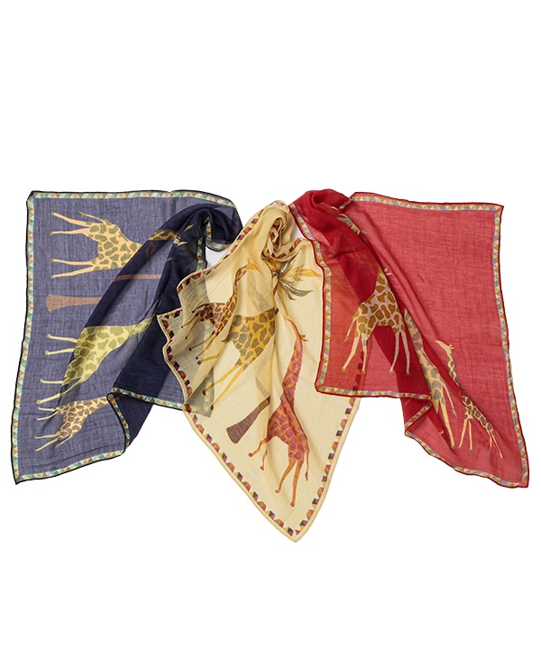 シルクコットン キリン柄プリント スカーフ 65cm｜KANKAN ONLINE