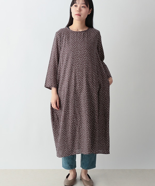 小さなポルカドット・ブロックプリント・綿麻レーヨンコクーン