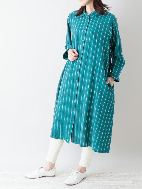 50％OFF】スラブロープ刺し子風ドビーコットン シャツワンピース（3