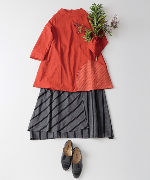 40％OFF】バイアスピンタック・バイカラーパッチ ボトルネック