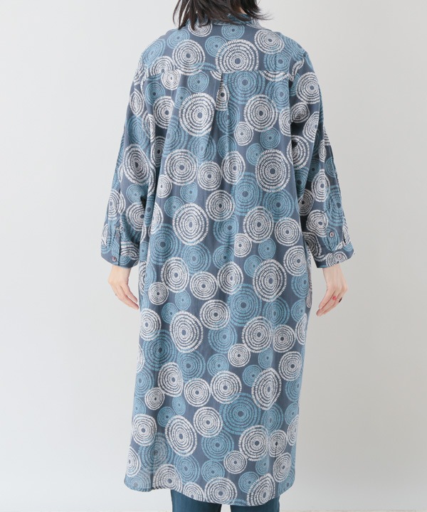 ◆Donna Karan プリントコットンシャツワンピース オーガニックコットンUchiage-hanabi dotプリントシャツ