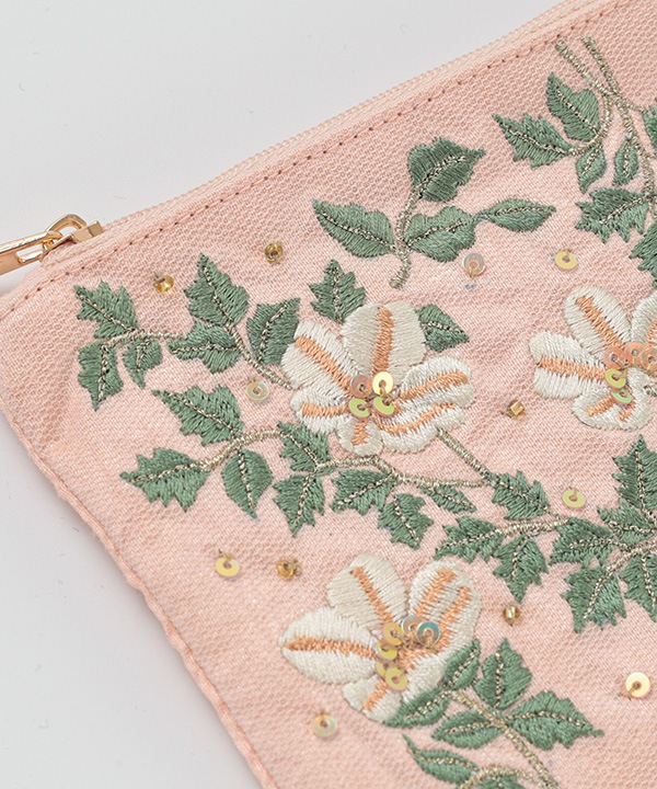 フラワー刺繍ポーチS ピンク｜KANKAN ONLINE SHOP【公式】
