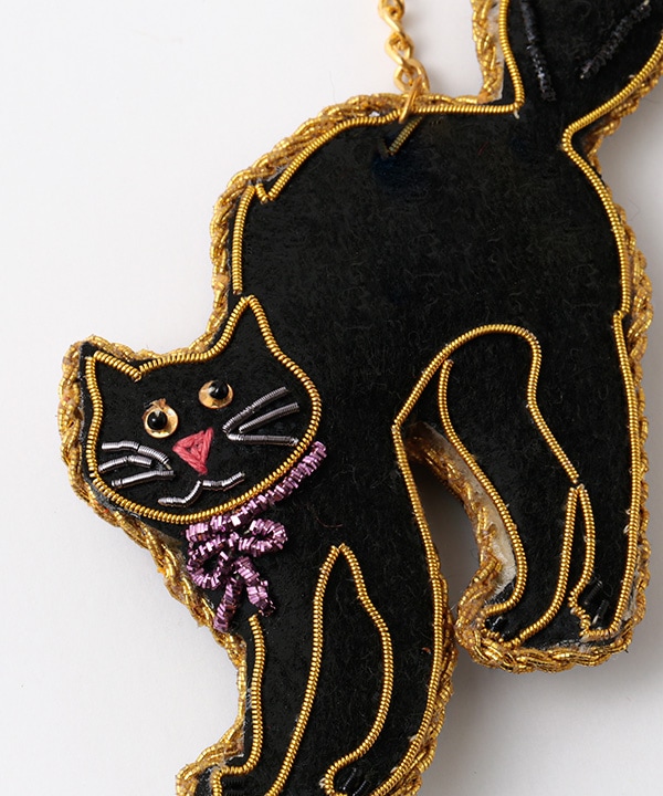 ザリ刺繍 ブラックキャット バッグチャーム（キーホルダー） M21-2853