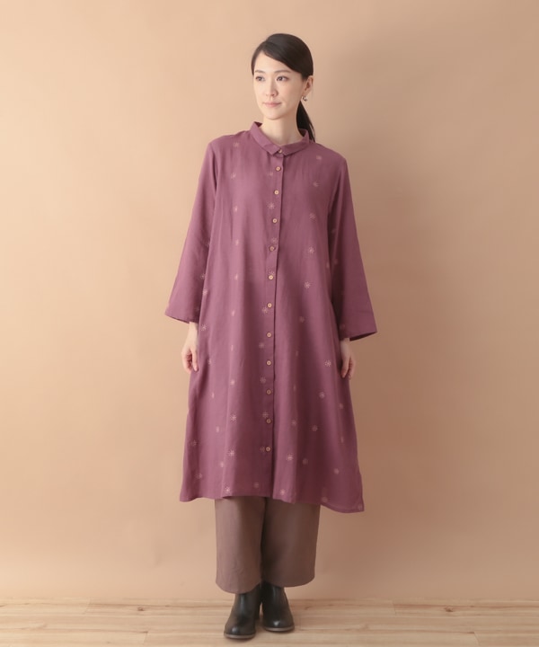 綿麻星降る刺繍 シャツワンピース｜KANKAN ONLINE SHOP【公式】