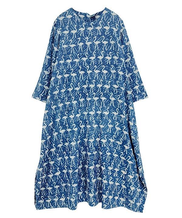 ミカンコ様　ワンピ2枚おまとめ 綿麻レーヨン多忙なフラミンゴさんダブプリントワンピース