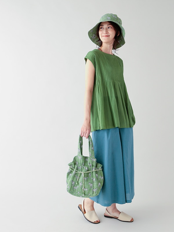 20％OFF】ブロックプリントキルティング巾着手提バッグ（4カラー