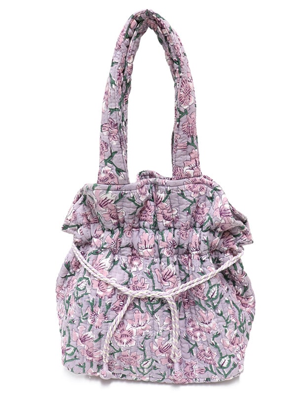 【70％OFF】 20％OFF】ブロックプリントキルティング巾着手提バッグ（4カラー 財布・ケース・小物入れ
