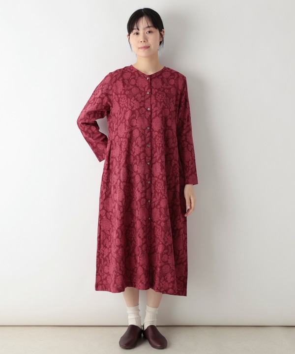 花刺繍風プリント細畝コーデュロイシャツワンピース｜KANKAN ONLINE