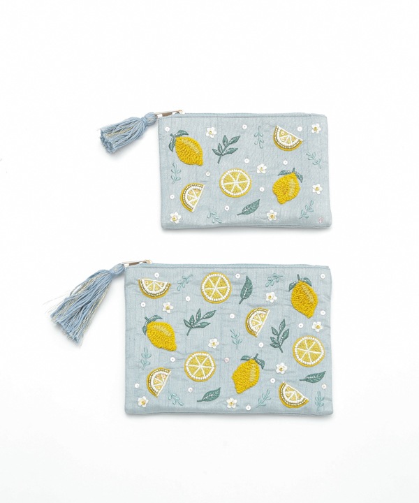 フルーツ刺繍（イチゴ・レモン）ポーチL｜KANKAN ONLINE SHOP