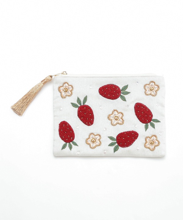 フルーツ刺繍（イチゴ・レモン）ポーチL｜KANKAN ONLINE SHOP