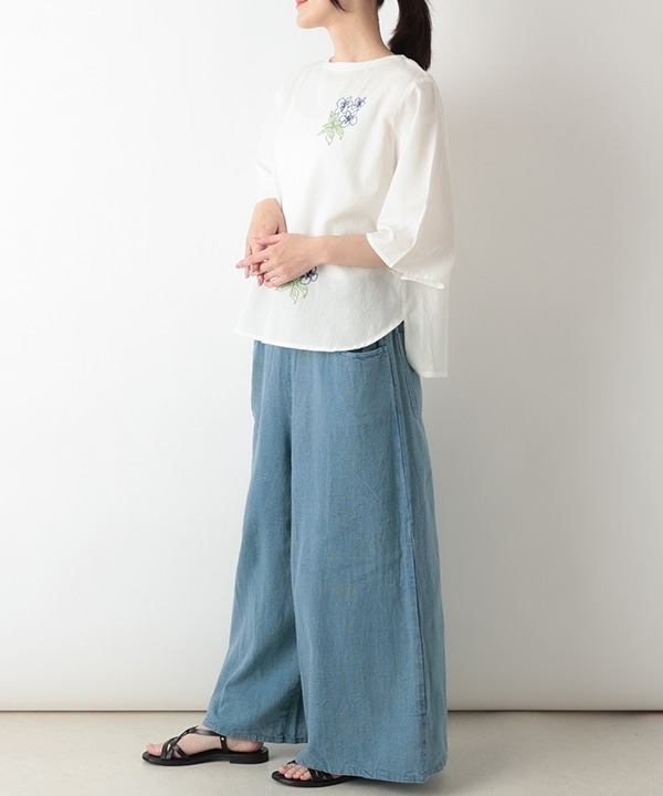 お花刺繍コットンリネンブラウス｜KANKAN ONLINE SHOP【公式】
