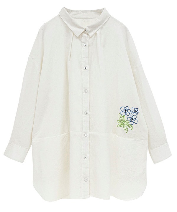 お花刺繍コットンリネンロングシャツ｜KANKAN ONLINE SHOP【公式】