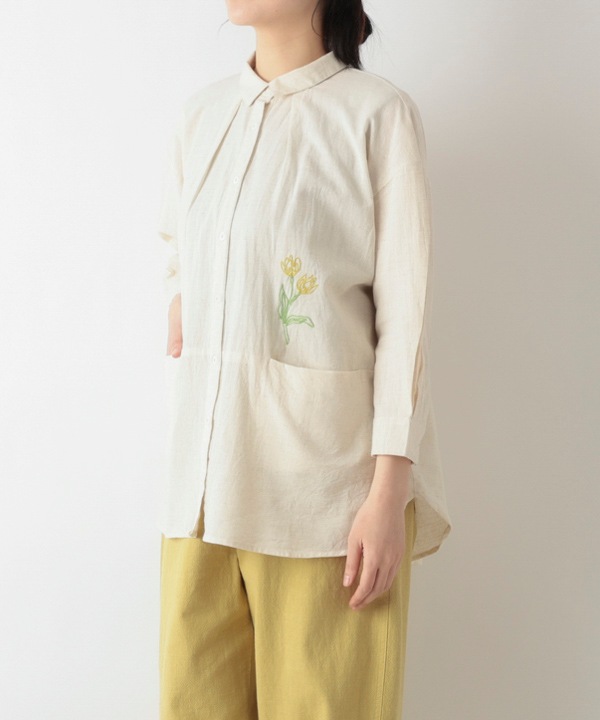 お花刺繍コットンリネンロングシャツ｜KANKAN ONLINE SHOP【公式】