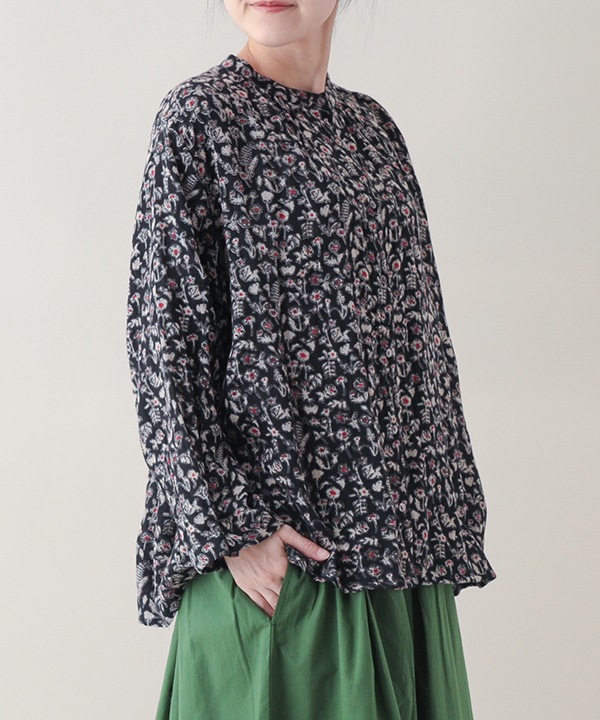 ボタニカルプリントコットンダブルガーゼブラウス｜KANKAN