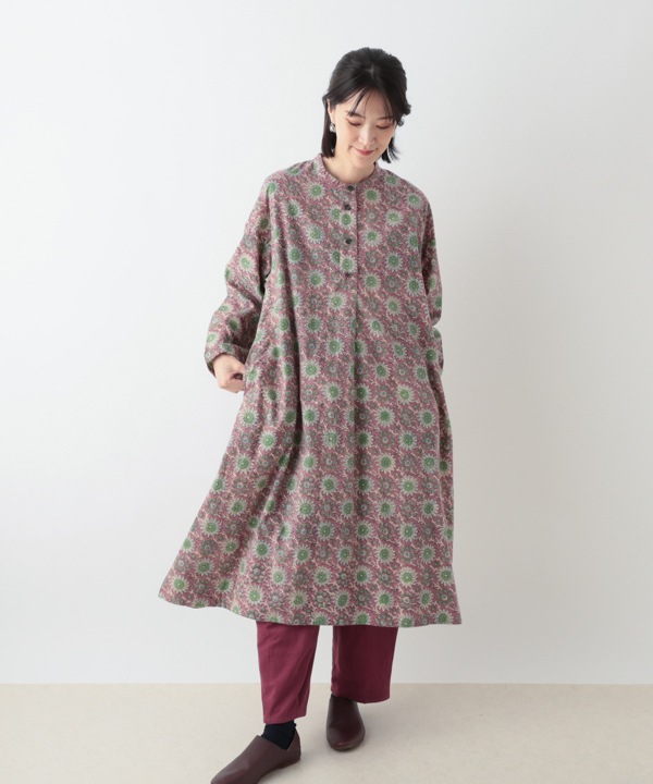 30％OFF】コーデュロイとお花ブロックプリント起毛コットンプリント