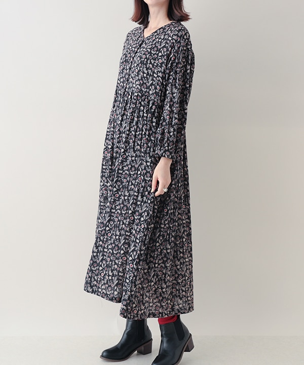 ワンピース kan dotシフリー×dotドビーコットンギャザーワンピース｜KANKAN