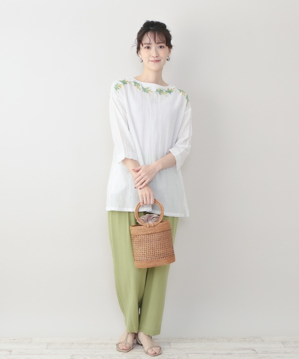 ミモザ刺繍コットンリネンチュニック｜KANKAN ONLINE SHOP【公式】