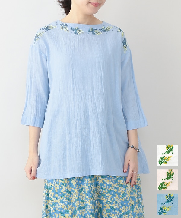 ミモザ刺繍コットンリネンチュニック｜KANKAN ONLINE SHOP【公式】