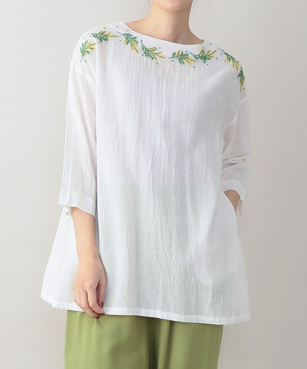 ミモザ刺繍コットンリネンチュニック｜KANKAN ONLINE SHOP【公式】