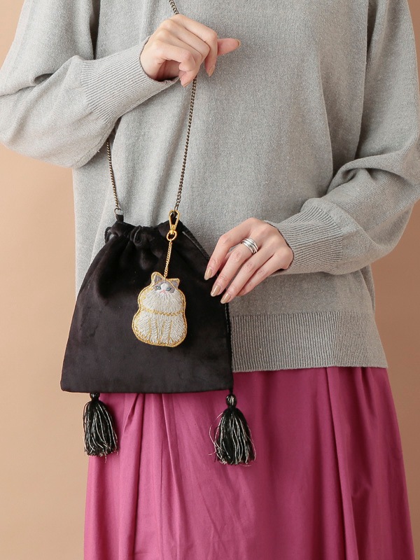ザリ刺繍キーホルダー（キャット・ファーリー） M21-2018