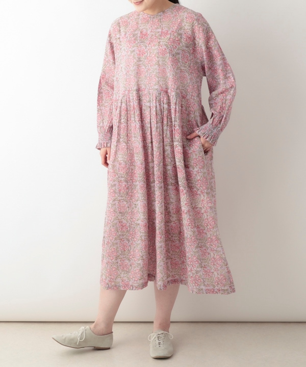 花々のブロックプリントコットンリネン2wayワンピース｜KANKAN ONLINE