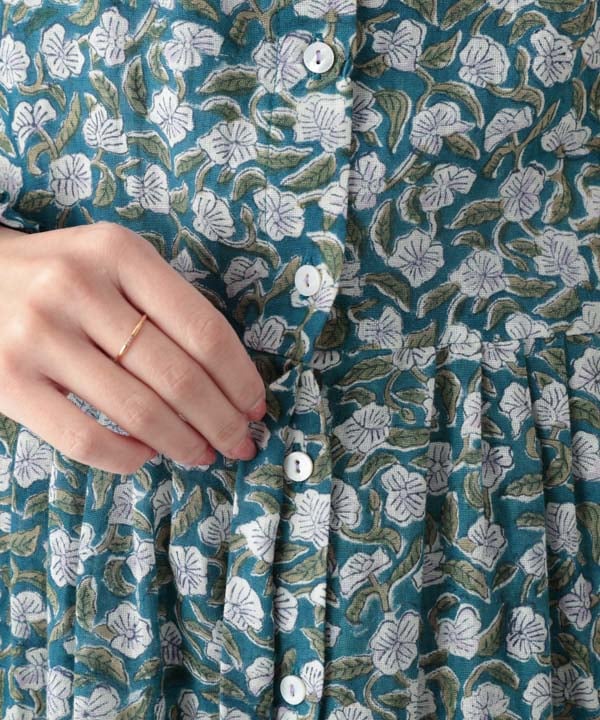 花々のブロックプリントコットンリネン2wayワンピース｜KANKAN ONLINE