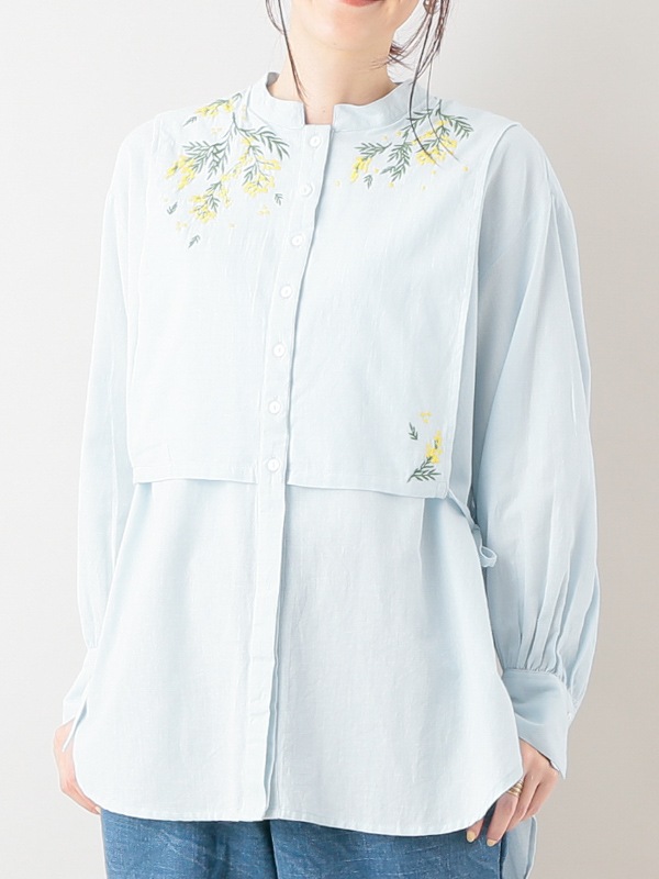 50％OFF】ミモザ刺繍コットンリネン ロングシャツ（3カラー）｜KANKAN  