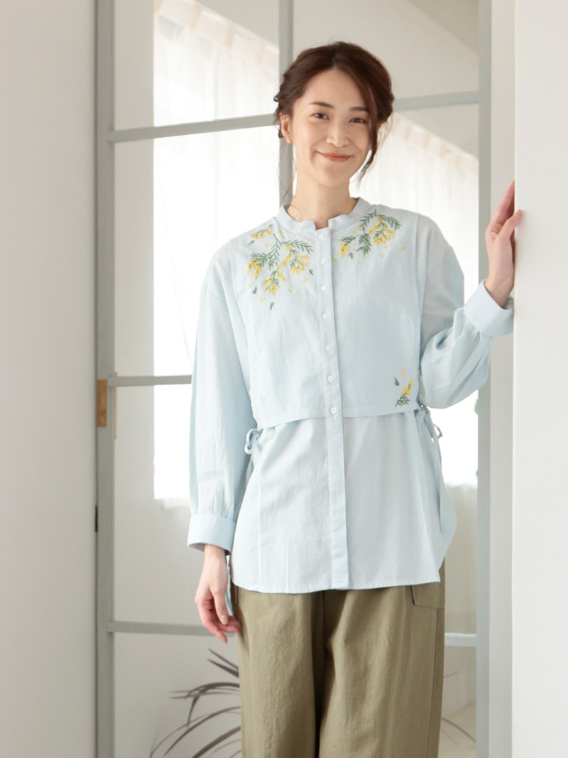 50％OFF】ミモザ刺繍コットンリネン ロングシャツ（3カラー）｜KANKAN 