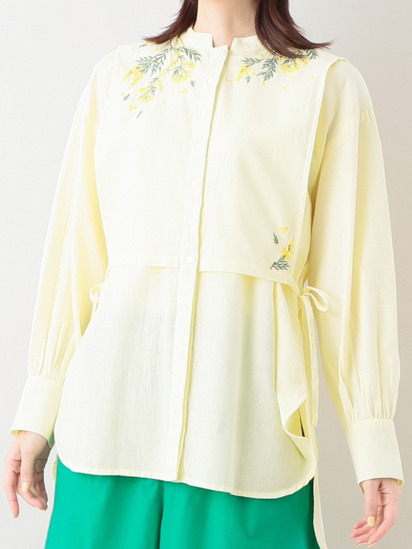 50％OFF】ミモザ刺繍コットンリネン ロングシャツ（3カラー）｜KANKAN  