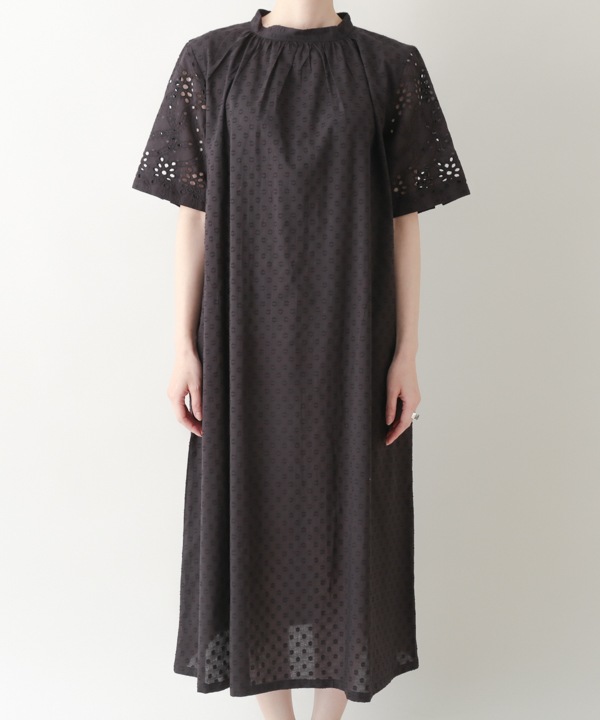 kankan様ブラック1ワンピース dotシフリー×dotドビーコットンギャザーワンピース｜KANKAN