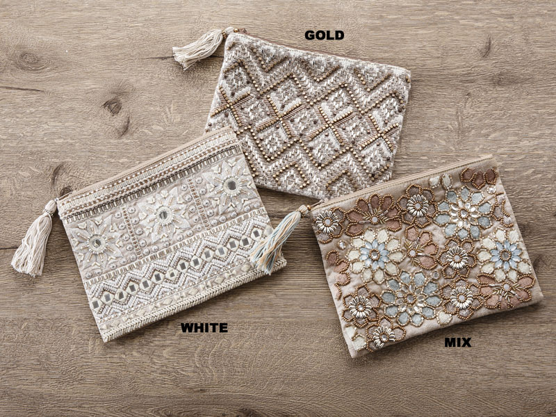 ビーズ刺繍フラットポーチ 20×15cm （3カラー）｜KANKAN ONLINE SHOP