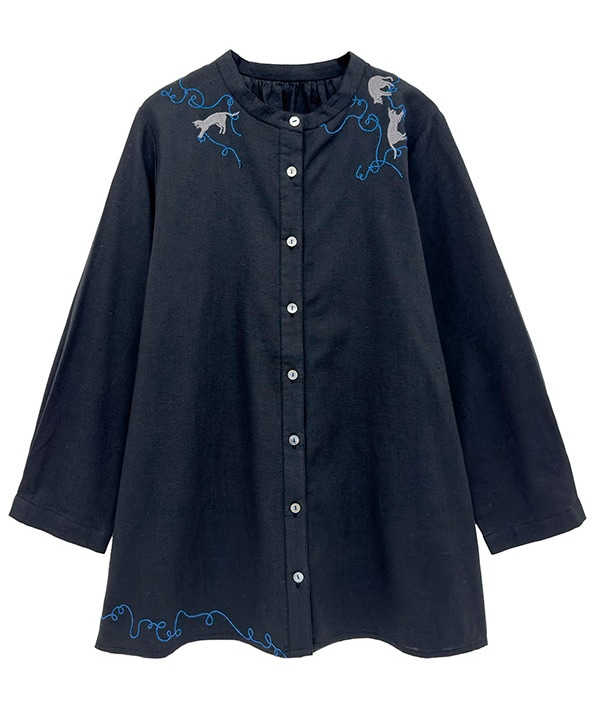 40％OFF】CAT刺繍コットンリネンロングブラウス｜KANKAN ONLINE SHOP