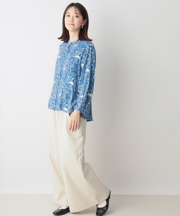 ラカウサ LACAUSA★レーヨン混　フラワープリントブラウス　シャツ◆サイズXS