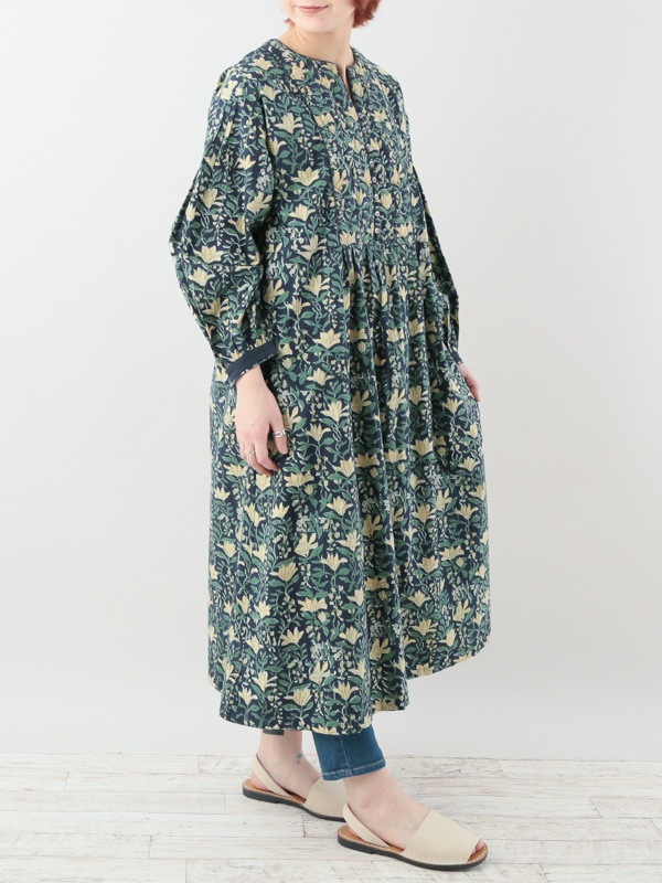 30％OFF】ブルー1点限り/フローラルブロックプリント ワンピース（3