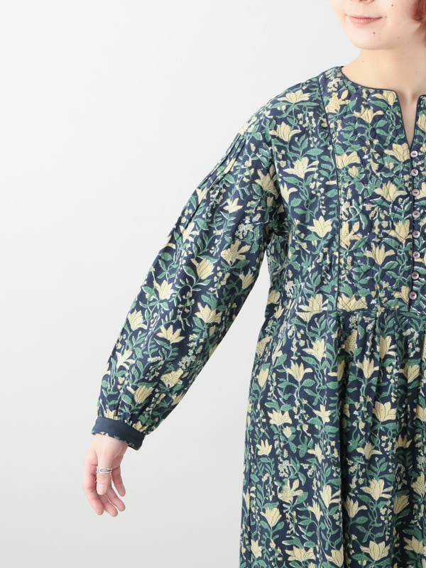 30％OFF】ブルー1点限り/フローラルブロックプリント ワンピース