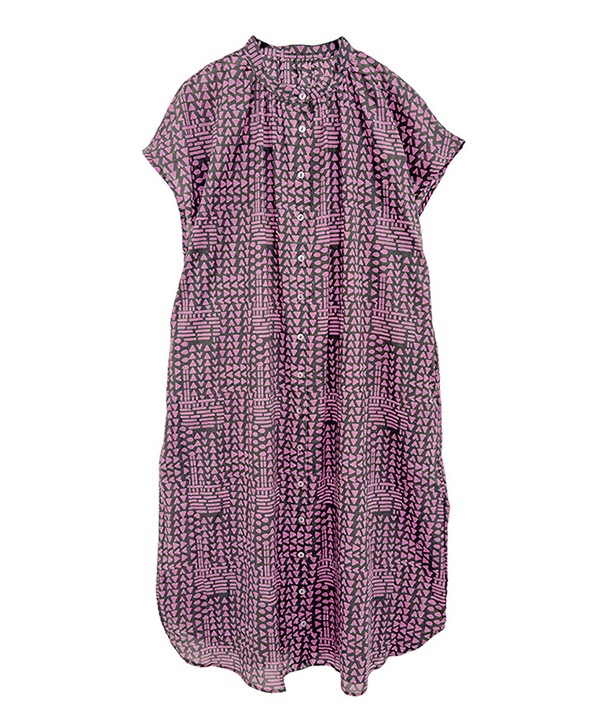 20％OFF】壁画のような柄バイカラープリントシャツワンピース｜KANKAN