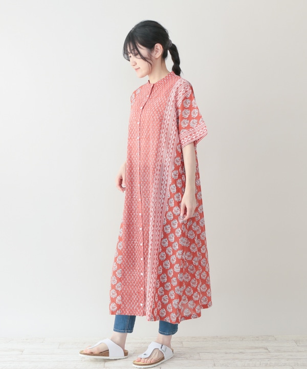 ブロックプリントパッチワークコットンワンピース｜KANKAN