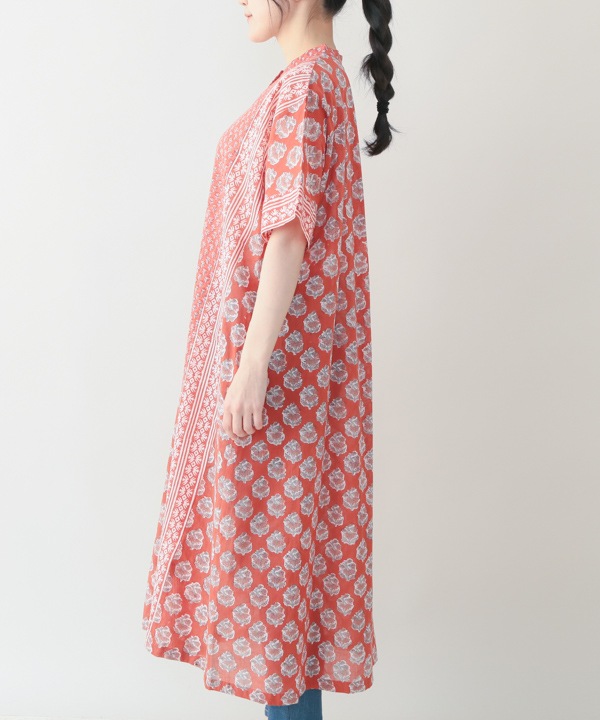 再入荷/レッド1点限り】ブロックプリントパッチワークコットン
