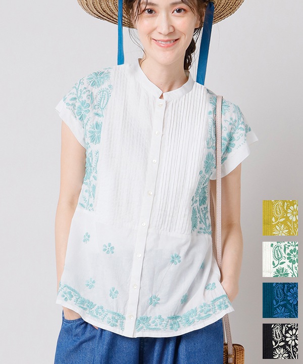 SOULEIADO ブラウス 長袖 ラクナウ刺繍 コットン 36 ラクノウ刺繍コットンブラウス｜KANKAN ONLINE SHOP【公式】
