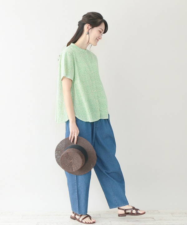 リーフプリントコットンサッカーブラウス｜KANKAN ONLINE SHOP