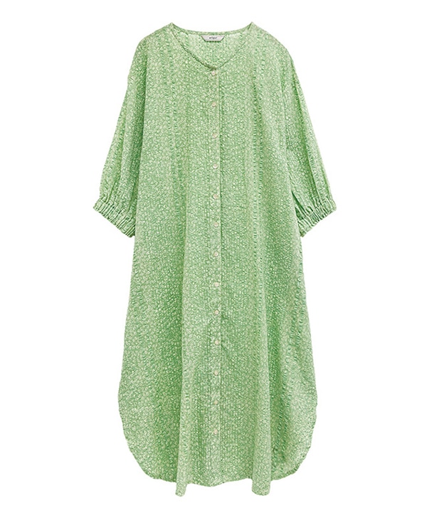 リーフプリントコットンサッカー前開ワンピース｜KANKAN ONLINE SHOP