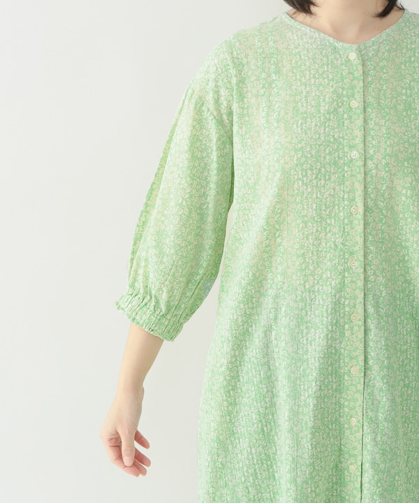 リーフプリントコットンサッカー前開ワンピース｜KANKAN ONLINE SHOP